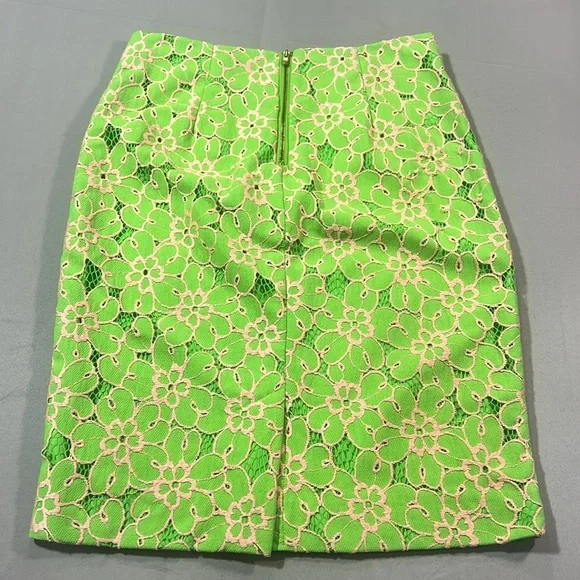 Lily Pulitzer pencil skirt floral lace size 2 lime green and light pink - Picture 4 of 9